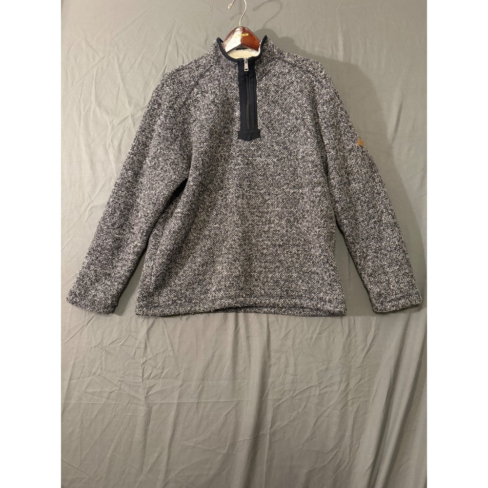 Orvis Mens Large Grey Salt Pepper Sherpa Lined Quarter Zip Pullover Sweater